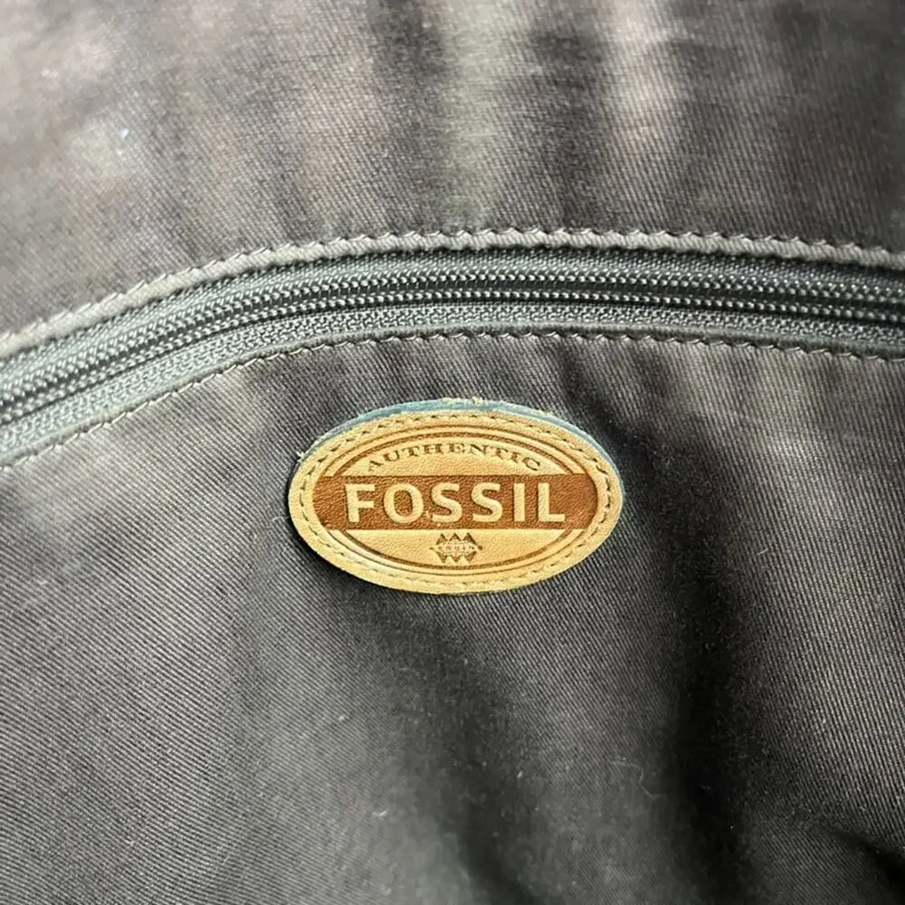 FOSSIL Laptop Bag Brown Leather Satchel Brown Lining Messenger Shoulder Strap